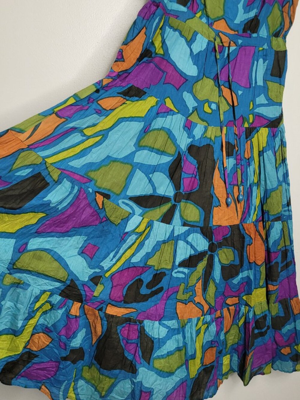 Vasna blue purple geometric artsy drawstring waist pull over dress size large - Picture 3 of 9